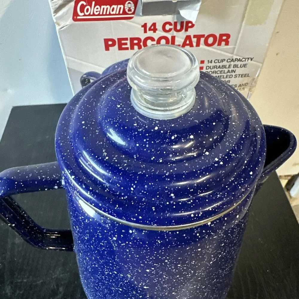 Coleman New 14 Cup Blue Porcelain Enamel Steel Percolator Dishwasher Safe New
